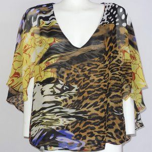 Orna Farho Silk Semi Sheer Exotic Animal Print Top